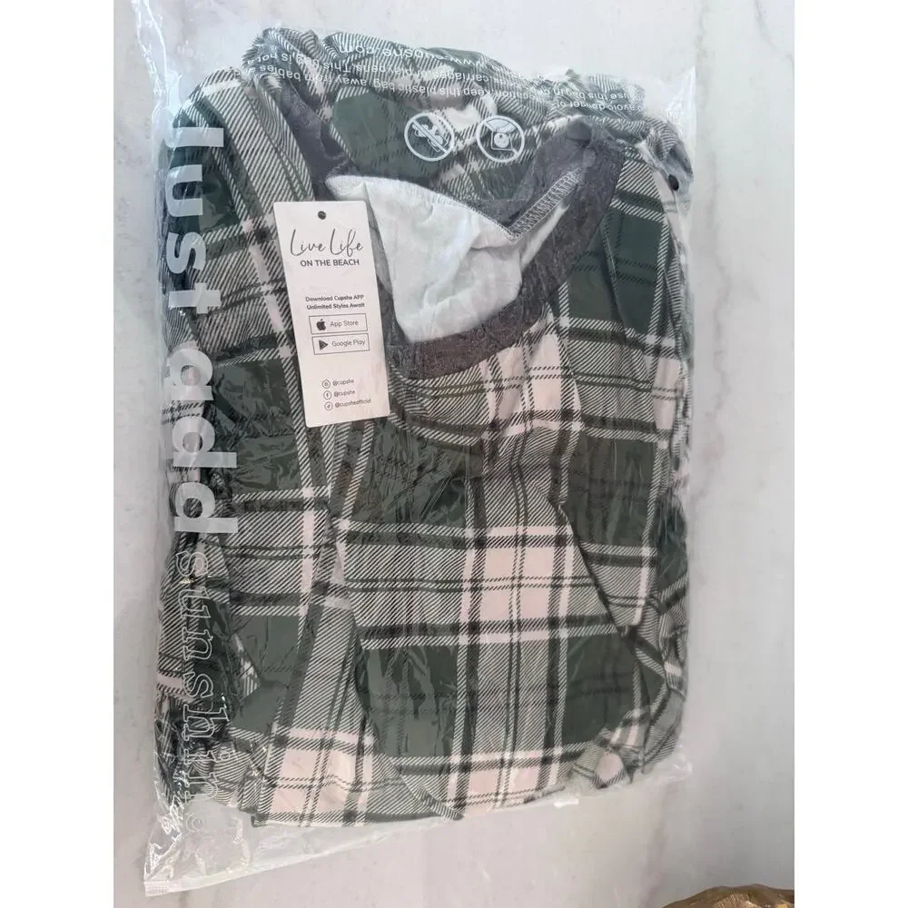 Cupshe Green Plaid Pajama Set Size XL NEW